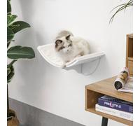 Wood Cat Shelf Shelter Kitten Bed Curved Climber Wall-Mounted Berber Fleece PawHut White 40cm