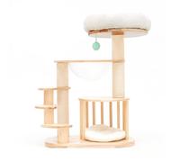 Wood Cat Tree, Modern Tall Puss Climbing Towers, Pussy Activity Center with Interactive Ball, Indoor Kitty Castle for Large Cats and Adult(White)