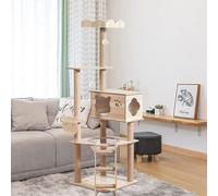 Wood Cat Tree Tower for Indoor Cats, with Spaceship Hammock, Modern Cat Tree Wooden Cat Condos, Tall Cat Climbing Tower for Large Cats with Fully Sisal Covering Scratching Posts