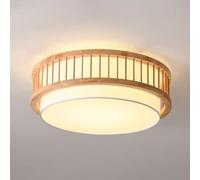 Wood Ceiling Light Fixture Modern Semi Flush Mount Ceiling Light, Acrylic Shade Ceiling Lights for Bedroom Living Room Dining Room, Drum-Shaped Wooden Ceiling Lamp/Small