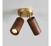 Wood Ceiling Spotlight Directional Ceiling Light Fixture, Accent Spot Ceiling Lamp, 5W Led Ceiling Light Semi Flush Mounted Downlight Brass Ceiling Light for Hallway, 2 Head/Brown