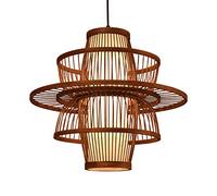 Wood Chandelier for Teahouse, Traditional Rustic Pendant Light Bamboo Lantern Multi-Layer Weaving Lampshade Classical Primitive Lighting for Farmhouse Living Room Restaurants