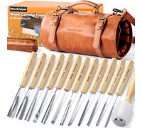 Wood Chisel Set, 14pcs Wood Carving Kit with 12 Chisels, Nylon Hammer & Leather Strop, Semi-Circular Edge Woodworking Chisel Set for Beginners, Carpenters
