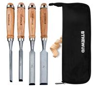 Wood Chisel Set - 4 PC Premium Woodworking Chisels w/CR-V Steel Blades, Handles, Zipper Bag - Anti-Rust Coating Wood Chisels for Woodworking - Lightweight & Durable Carpenter Tools for Woodworking