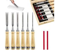 Wood Chisel Set,9pcs Chisel Sets Woodworking Tools Set (6mm,10mm,12mm,16mm,20mm,25mm) CRV Steel with Sharpening Stone,Pencil and Wooden Storage Case