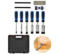 Wood Chisel Set for Woodworking, 6pcs Wood Chisel with 1 Honing Guide, 1 Sharpening Stone, 2 Carpenter Pencils and Storage Case, Soft Grip Wood CarvingTools Set