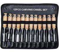 Wood Chisel Set High-Carbon Steel,Solid Wood Handle with Hammer Steel-end Cap for, Carving,12-Piece Set