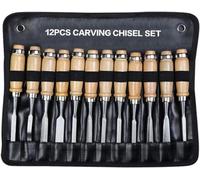 Wood Chisel Set High-Carbon Steel,Solid Wood Handle with Hammer Steel-end Cap for, Carving,12-Piece Set