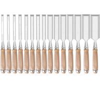 Wood Chisel Set, Steel Construction, Solid Wood Handle with Hammer End for Woodworking, Carving,Cutter Head Width - 6mm - 38mm,15-Piece Set