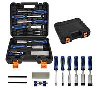 Wood Chisel Set with 6pc Wood Chisel&Honing Guide&Sharpening Stone&2Pencils,Bevel Edge Wood Carving Chisel,Bi-Material Soft Grip with Metal Striking Cap,for Woodcarving,Carpentry,Trimming The Edges