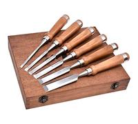 Wood Chisel Tool Sets, 6 Pieces Chrome Vanadium and Hard Ashtree Handle Woodworking Chisel Kit with Premium Wooden Case