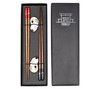 Wood Chopsticks Set with Ceramic Panda Rest (Lucky Cat)