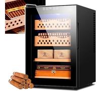 Wood Cigar Humidor, 50L Capacity Holds 200-300 Cigars, Constant Temperature & Humidity Control, Spanish Cedar Interior, Energy Saving, Gift for Men