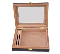 Wood Cigar Humidor, Cigar Humidor with Hygrometer, Humidification Unit, Removable Partition, Felt Lining, Glass Top Desktop Humidor for 20 Cigars, 65-72% Humidity