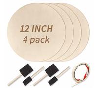 Wood Circles for Crafts, 4Pcs Unfinished Wood Rounds Discs + 4Pcs Sponge Brushes & 15m Painters Tape for Wood Sign, DIY Christmas Halloween Decoration