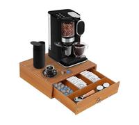 Wood Coffee Pod Holder,Coffee Pod Drawer Coffee Machine Stand for Countertop, Organiser StationTea Bag Storage with Phone holder and keys