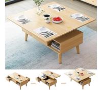Wood Coffee Table with Storage and Lift Top, Multi-Function Center Table with Hidden Compartment, Converts to Dining Table for Living Room and Reception
