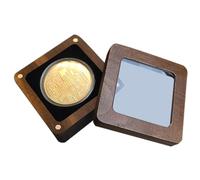 Wood Coin Presentation Storage Case - 6.7x6.7x3.4cm Single Clear Top Display Box | Badge Holders Portable Trays For Family Friends Colleagues Lightweight Easy To Use