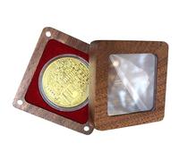 Wood Coin Presentation Storage Case - 6.7x6.7x3.4cm Single Clear Top Display Box | Badge Holders Portable Trays For Family Friends Colleagues Lightweight Easy To Use