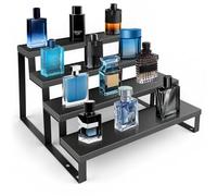 Wood Cologne Organizer for Men,12 Inch 4 Tier Cologne Stand Waterproof Perfume Organizer for Dresser with Anti-Slip Washers,Wooden Display Risers Stand for Party,Makeup,Figures,Cupcake,Perfume,Dessert