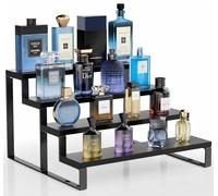 Wood Cologne Organizer for Men,12 Inch 4 Tier Cologne Stand Waterproof Perfume Organizer for Dresser with Anti-Slip Washers,Wooden Display Risers Stand for Party,Makeup,Figures,Cupcake,Perfume,Dessert