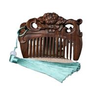 Wood Comb Handmade Decorative Carved Flower Pattern Hollow Out Wooden Portable Massage Hair Combs With Tassels(1)