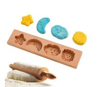 Wood Cookie Cutter, Cartoon Cookie Mold, Fondant Pastry Stamp, Pressure Carved Design, Reusable Baking Tool, Birthday Wedding Class Use, 11.81x2.76 Inches Wood 1 Piece