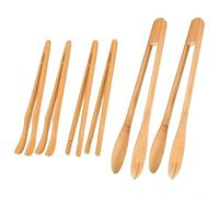 Wood Cooking Tongs Set, 6 Pcs Natural Wood Kitchen Utensils with Ergonomic Grip for BBQ Salad Serving Toast Cheese Fruit Pasta Vegetable Handling