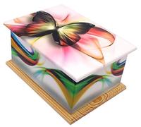 Wood Cremation Ashes Casket Urn, MDF and TeakWood Urn, Funeral Memorial Remembrance Urn (Butterfly)
