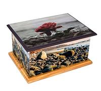 Wood Cremation Ashes Casket Urn, MDF and TeakWood Urn, Funeral Memorial Remembrance Urn (Seaside Flower)