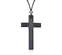 Wood Cross Necklace for Men Catholic Jesus Cross Pendant Necklace for Men Christian Gifts Wood Cross Crucifix on Cord, Standard, Metal, No Gemstone