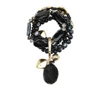 Wood Crystal Bead Bracelet for Women Stretch Elastic Chunky Statement Charm 5 Strands Layered Beaded Boho Bangle Jewelry, Wood Crystal Acrylic, No Gemstone