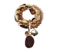 Wood Crystal Bead Bracelet for Women Stretch Elastic Chunky Statement Charm 5 Strands Layered Beaded Boho Bangle Jewelry, Wood Crystal Acrylic, no gemstone