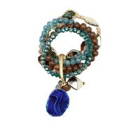 Wood Crystal Bead Bracelet for Women Stretch Elastic Chunky Statement Charm 5 Strands Layered Beaded Boho Bangle Jewelry, Wood Crystal Acrylic, no gemstone