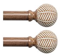 Wood Curtain Rods for Windows: 1 Inch Diameter Adjustable Drapery Rods 72" to 144", 2 Pack Heavy Duty Window Rod with Imitation Wood Grain Leaf Pattern Finials