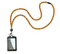 Wood Cute Beaded Teacher Lanyard with ID Holder Retractable Breakaway Badge Lanyards for ID Badges for Women Cute (Walnut-Black)