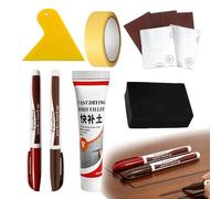 Wood Damage Cover Kit - Fast Acting Paint Pencil, Expert Finish Blending Applicator Brush, Heavy Duty Crack Filler, Advanced Texture Renewal Instrument, Smooth Plate Repair