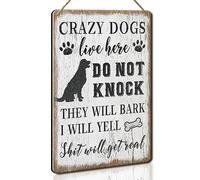 Wood Decorative Signage, DOGSlivehere, 12 x 8 inches, Funny Front Door Sign for Home Decor, Crazy Dogs Live Here - Please Do Not Knock Or Ring Doorbell
