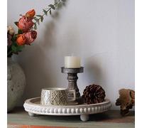 Wood Decorative Tray Small Beaded Round Serving Tray for Centerpiece Trays Coffee Table Dining Room Entryway Living Room Table Home Decor Vintage Bathroom Organizer, Wood-grain Color