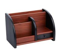 Wood Desk Organizer, Walnut Brown Table Top Organizer, Handcrafted Wooden Desktop Storage for Pens, Office Supplies, and Small Items