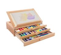 Wood Desk Table Easel, Table Top Easel Box with 3 Storage Drawer, Adjustable Angles, Beechwood Artist Drawing Stand for Drawing Painting Sketching, 15.75x10.6x4.33in