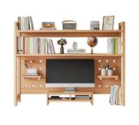 Wood Desktop Bookshelf with Hutch for 32" Monitors - High Load Capacity Multi-Purpose Storage for Home Office & College Dorm - Solid Wood Finish (115x20x98cm)