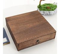 Wood Desktop Drawer Box File Sorter Office Desk Tidy Storage Cabinet Countertop Shelf for Home Workspace Supplies Dimensions D25.5xW24.5xH6cm
