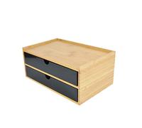 Wood Desktop Organiser Holder with 2 Drawers Multi-Function Storage Chest Office Supplies Storage Shelves Home Stationery Organiser Unit,D25 X W16 X H11cm