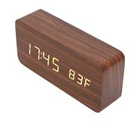 Wood Digital Alarm Clock with LED Widescreen Display, 3-Level Brightness Control, Temp & Humidity Monitor, Health Monitoring, Simple & Textured Design for Bedroom, Office, or Home Use
