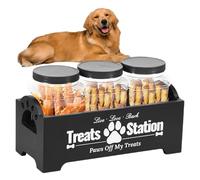 Wood Dog Treat Container Decorative Dog Treat Holder Enduring Dog Cookie Jar for Cat Treats Container with 3 Plastic Dog Treat Jars Pet Treat Storage Organizer for Dogs and Cat Pet Owners (black)