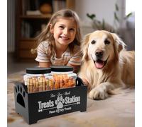 Wood Dog Treat Container, Dog Food Storage Container with 2 Plastic Jars, Rustic Cat Treat Container Dog Treat Jar Practical Dog Biscuit Storage Jar Pet Accessories for Pet Owners and Lovers(black)