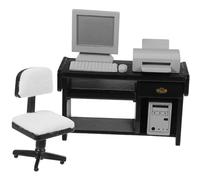 Wood Doll House Office Furniture Model Set With Working Desk Chair Printer And Computer Figurine For Scene Decoration Wood Miniature Office Scene Decors