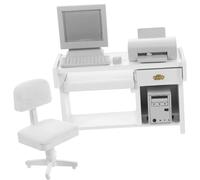 Wood Doll House Office Furniture Model Set With Working Desk Chair Printer And Computer Figurine For Scene Decoration Wood Miniature Office Scene Decors