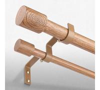 Wood Double Curtain Rods for Windows 36 to 72 Inch, Adjustable Decorative 1 Inch Heavy Duty Dual Curtain Rod, Boho Farmhouse Window Treatment Rods with Modern Faux Wood Grain Finials